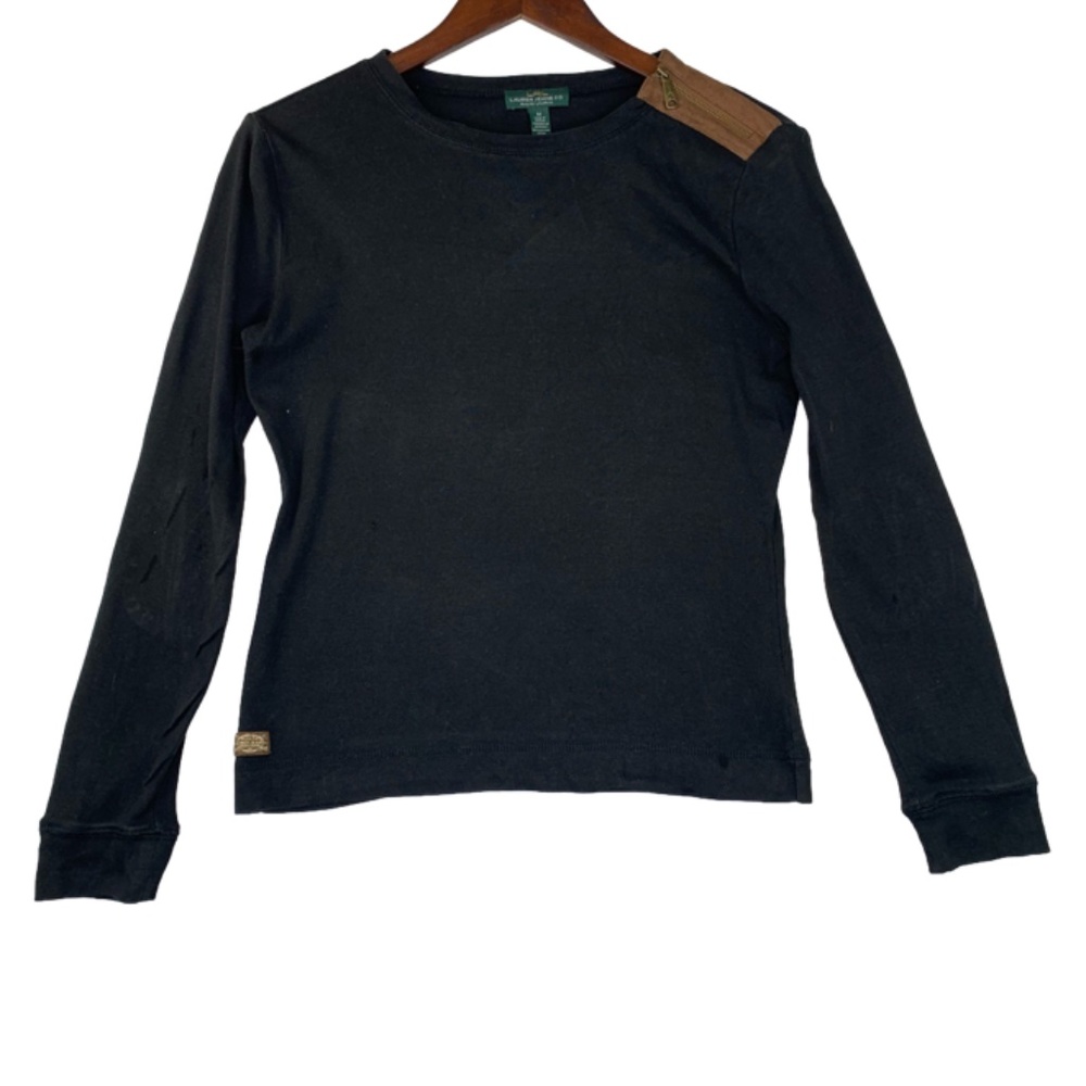 LRL Women's Long Sleeve Shirt with Suede Elbow Blue/Black Size S/M